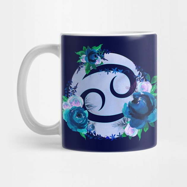 Cancer Zodiac Horoscope Blue Floral Monogram by bumblefuzzies